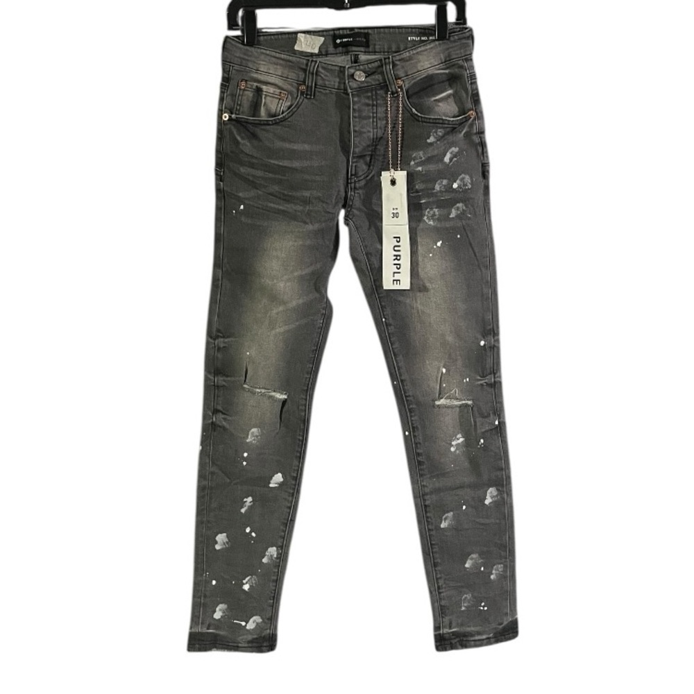 NWT Grey Purple Brand Designer Men Jeans Splash-ink Painting Slim Fit Jeans